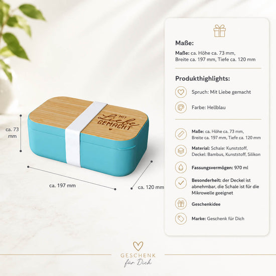 Brotdose „Mit Liebe gemacht" Detailansicht Bambus-Deckel – Happy Greetings