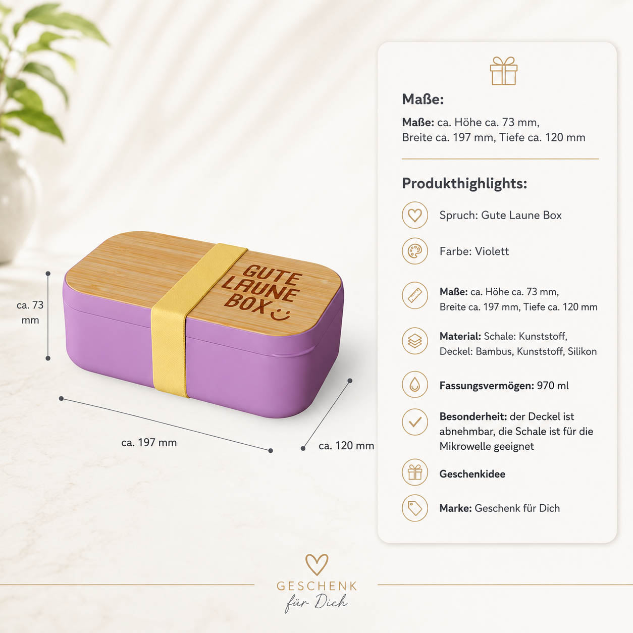 Brotdose „Gute Laune Box" Detailansicht Bambus-Deckel – Happy Greetings