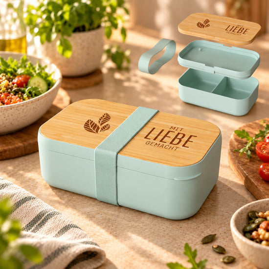 Brotdose „Mit Liebe gemacht“ in Mint – Stimmungsbild