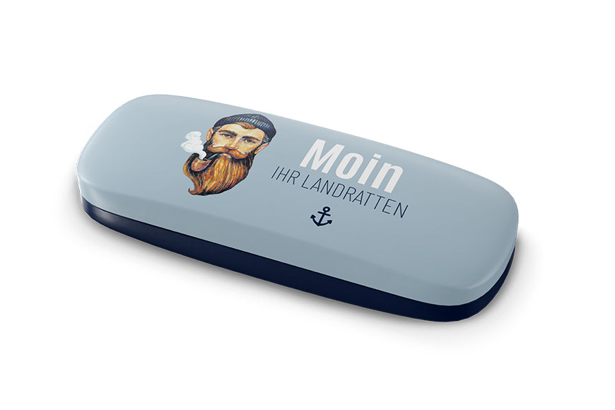 Maritimes Brillenetui „Moin ihr Landratten“ mit Seemann-Motiv und passendem Putztuch von Geschenk für Dich