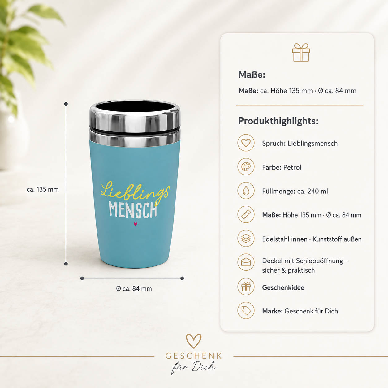 Thermobecher to go Lieblingsmensch – Produktdetails & Maße