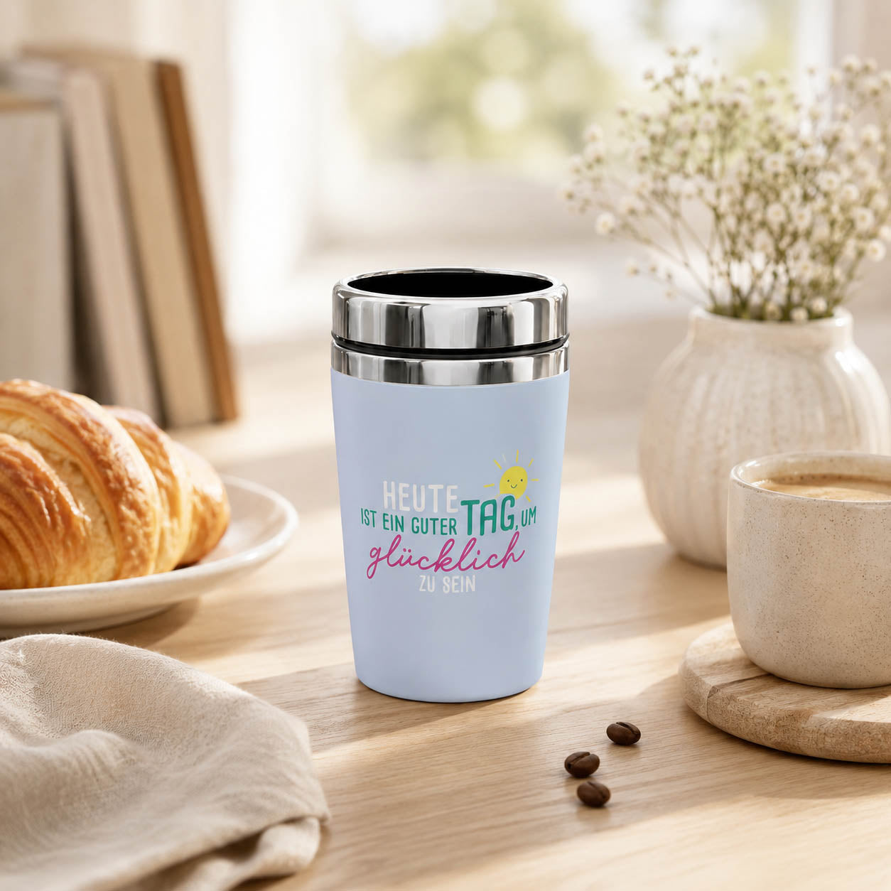 Thermobecher to go Heute ist ein guter Tag in Hellblau – Lifestyle