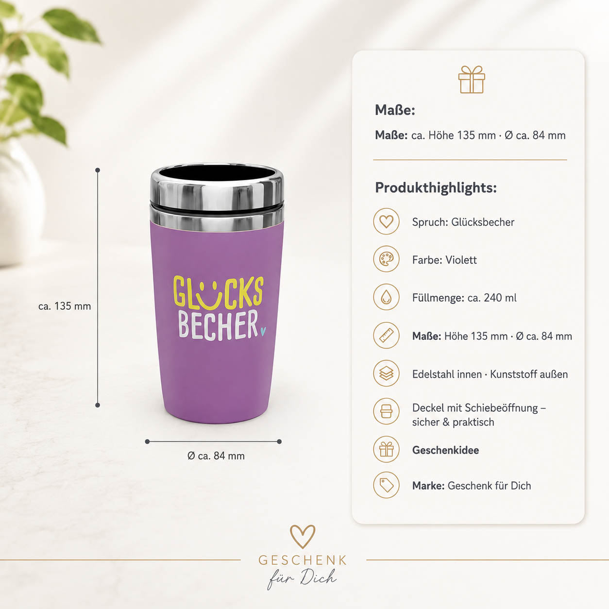 Thermobecher to go Glücksbecher – Produktdetails & Maße