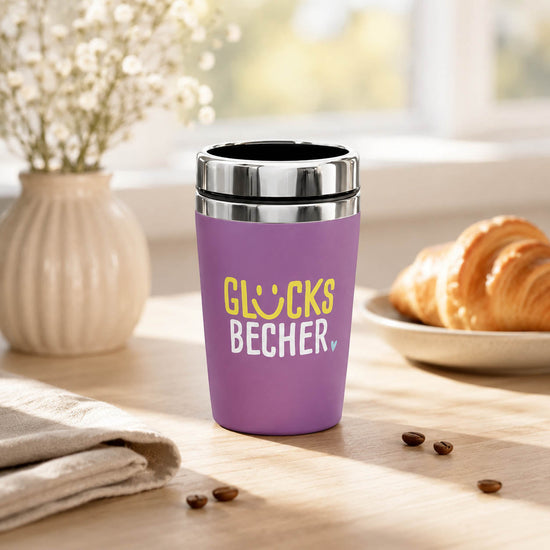 Thermobecher to go Glücksbecher in Violett – Lifestyle