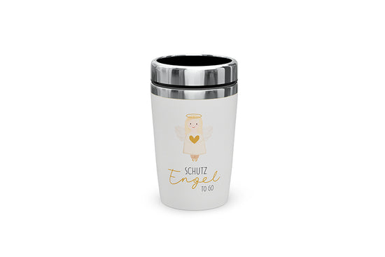 Thermobecher to go „Schutzengel to go“ von Geschenk für Dich – robuster Edelstahl-Kunststoff-Becher mit Engel-mit-Herz-Motiv