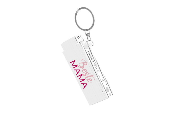 Mini Zollstock 50 cm „Beste Mama“ in Weiß mit rosa Schrift und Schlüsselring – Geschenkidee für Mama von Geschenk für Dich