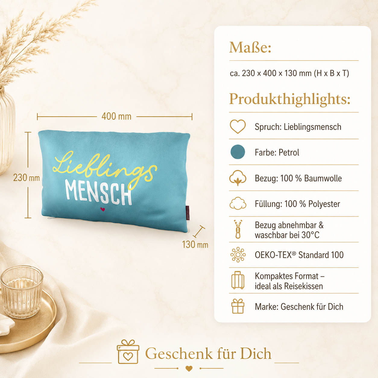 Kissen „Lieblingsmensch“ Petrol – Geschenk für Dich (Highlight)
