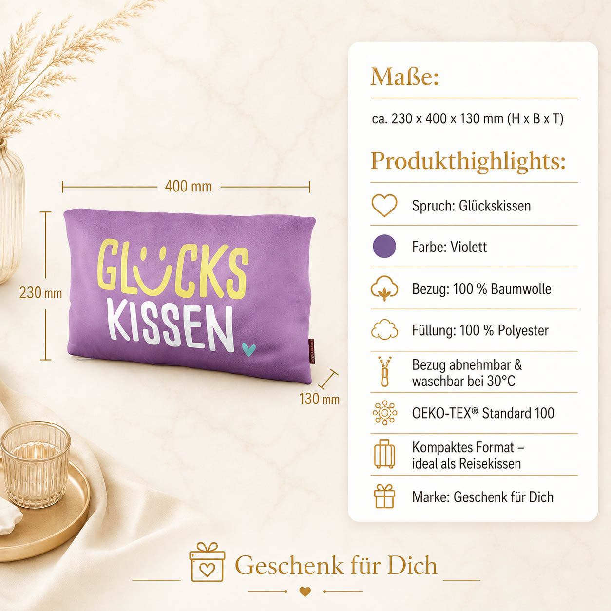 Kissen „Glückskissen“ Violett – Geschenk für Dich (Highlight)