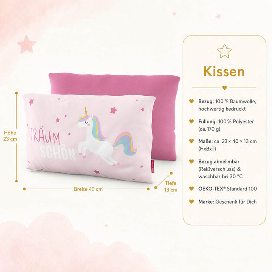Produktdetails Kissen: 23 x 40 x 13 cm, Bezug 100 Prozent Baumwolle, Füllung 100 Prozent Polyester 170 g, waschbar bei 30 Grad, OEKO-TEX Standard 100