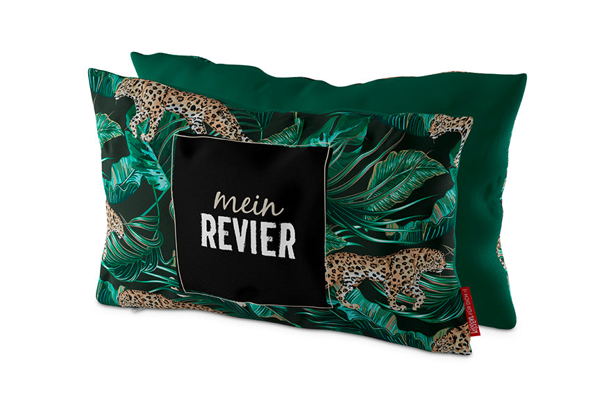 396342 Geschenk für Dich Deko Kissen mit Leoparden Motiv und Aufschrift Mein Revier Kuschelkissen, 4027268285044