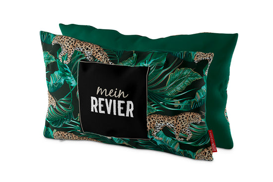 396342 Geschenk für Dich Deko Kissen mit Leoparden Motiv und Aufschrift Mein Revier Kuschelkissen, 4027268285044