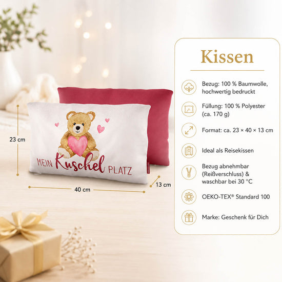 Produktdetails Kissen: 23 x 40 x 13 cm, Bezug 100 Prozent Baumwolle, Füllung 100 Prozent Polyester 170 g, waschbar bei 30 Grad, OEKO-TEX Standard 100