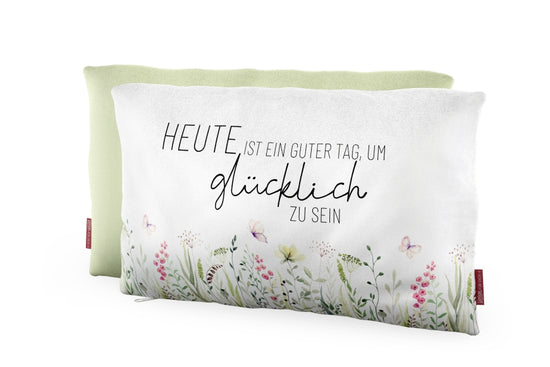 396592, Kissen Heute ist ein guter Tag, um glücklich zu sein von Geschenk für Dich, Reiskissen, Kuschelkissen, 4027268338689