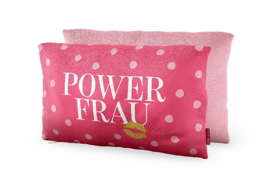 Rosa Kissen mit Aufschrift „Power Frau“ von Geschenk für Dich