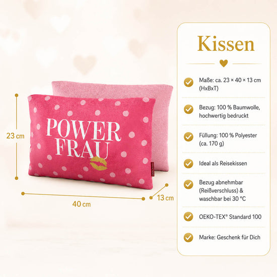Kissen „Power Frau“ – 23 x 40 x 13 cm, Baumwollbezug, OEKO-TEX Standard 100