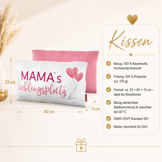 Kissen „Mamas Lieblingsplatz“ – 23 x 40 x 13 cm, Baumwollbezug, OEKO-TEX Standard 100