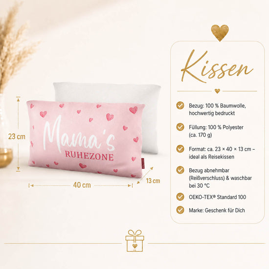 Kissen „Mamas Ruhezone“ – 23 x 40 x 13 cm, Baumwollbezug, OEKO-TEX Standard 100