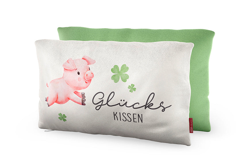 Kissen „Glückskissen“ mit Glücksschwein & Kleeblatt-Motiv von Geschenk für Dich