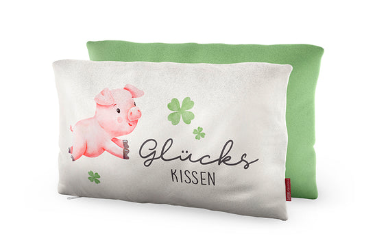 Kissen „Glückskissen“ mit Glücksschwein & Kleeblatt-Motiv von Geschenk für Dich