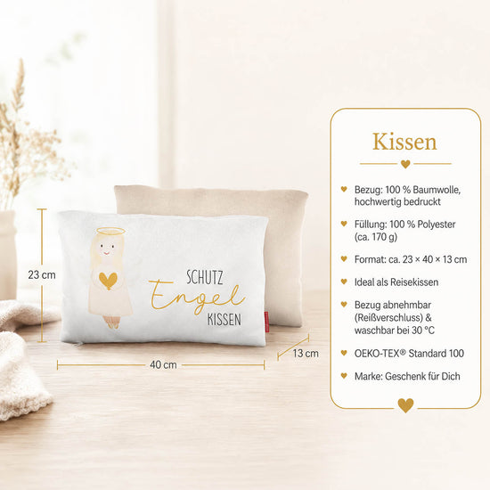Produktdetails Kissen: 23 x 40 x 13 cm, Bezug 100 Prozent Baumwolle, Füllung 100 Prozent Polyester 170 g, waschbar bei 30 Grad, OEKO-TEX Standard 100