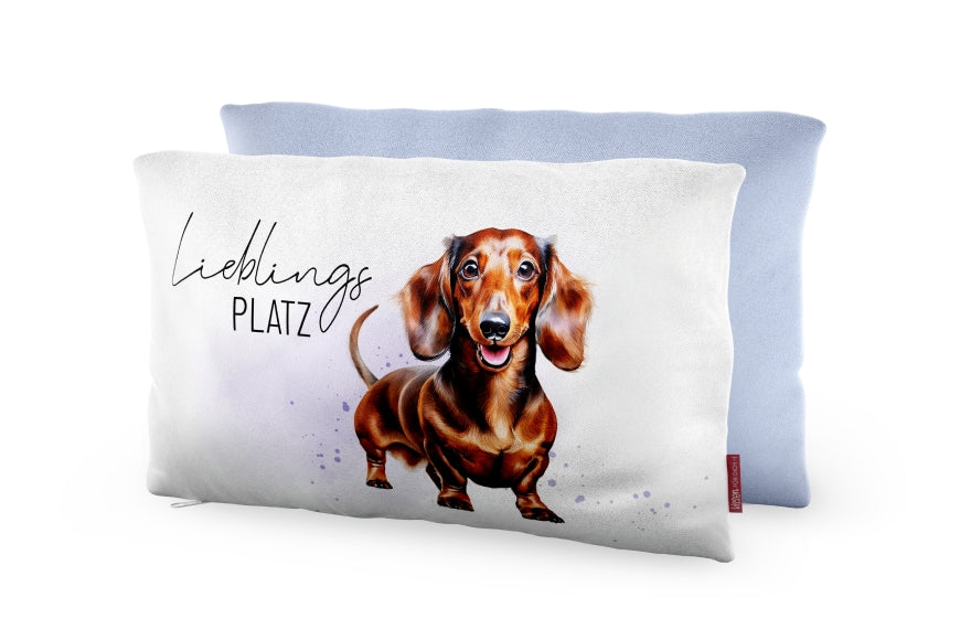 Geschenk für Dich Kissen mit süßem Dackel Motiv und Spruch „Lieblingsplatz“