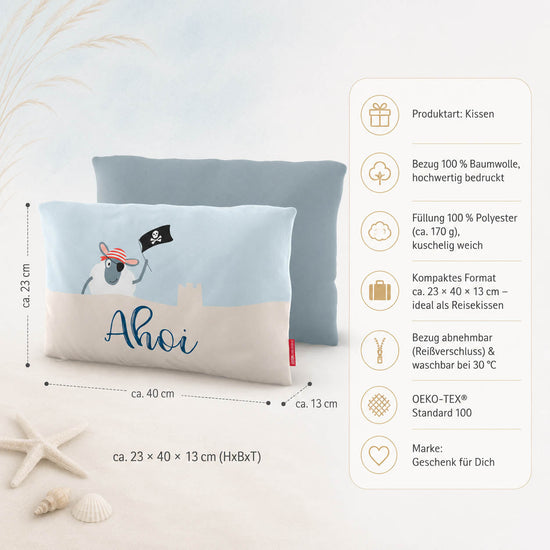 Produktdetails Kissen: 23 x 40 x 13 cm, Bezug 100 Prozent Baumwolle, Füllung 100 Prozent Polyester 170 g, waschbar bei 30 Grad, OEKO-TEX Standard 100