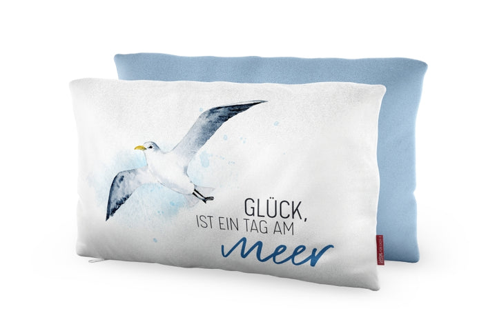 Geschenk für Dich Kissen mit Motiv Möwe und Spruch "Glück ist ein Tag am Meer"
