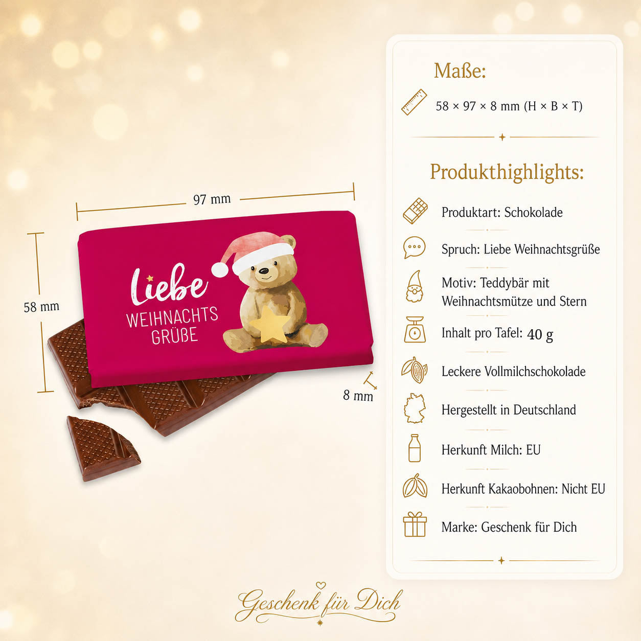 Schokolade „Liebe Weihnachtsgrüße“ – Bär