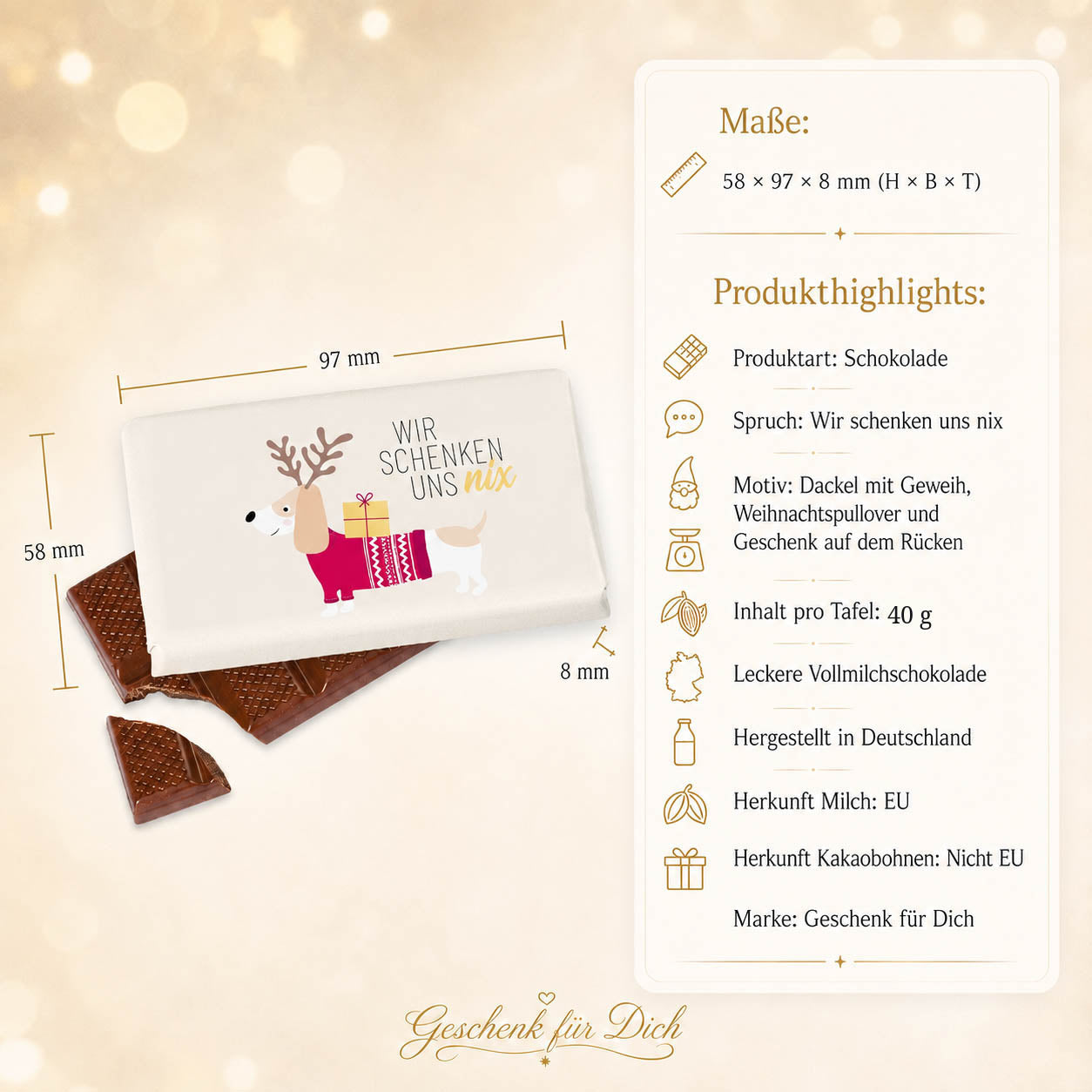 Schokolade „Wir schenken uns nix“ – Dackel