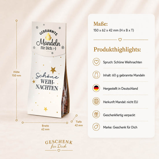 Gebrannte Mandeln „Schöne Weihnachten“ – Highlights: 60 g, Honig & Vanillezucker, hergestellt in Deutschland