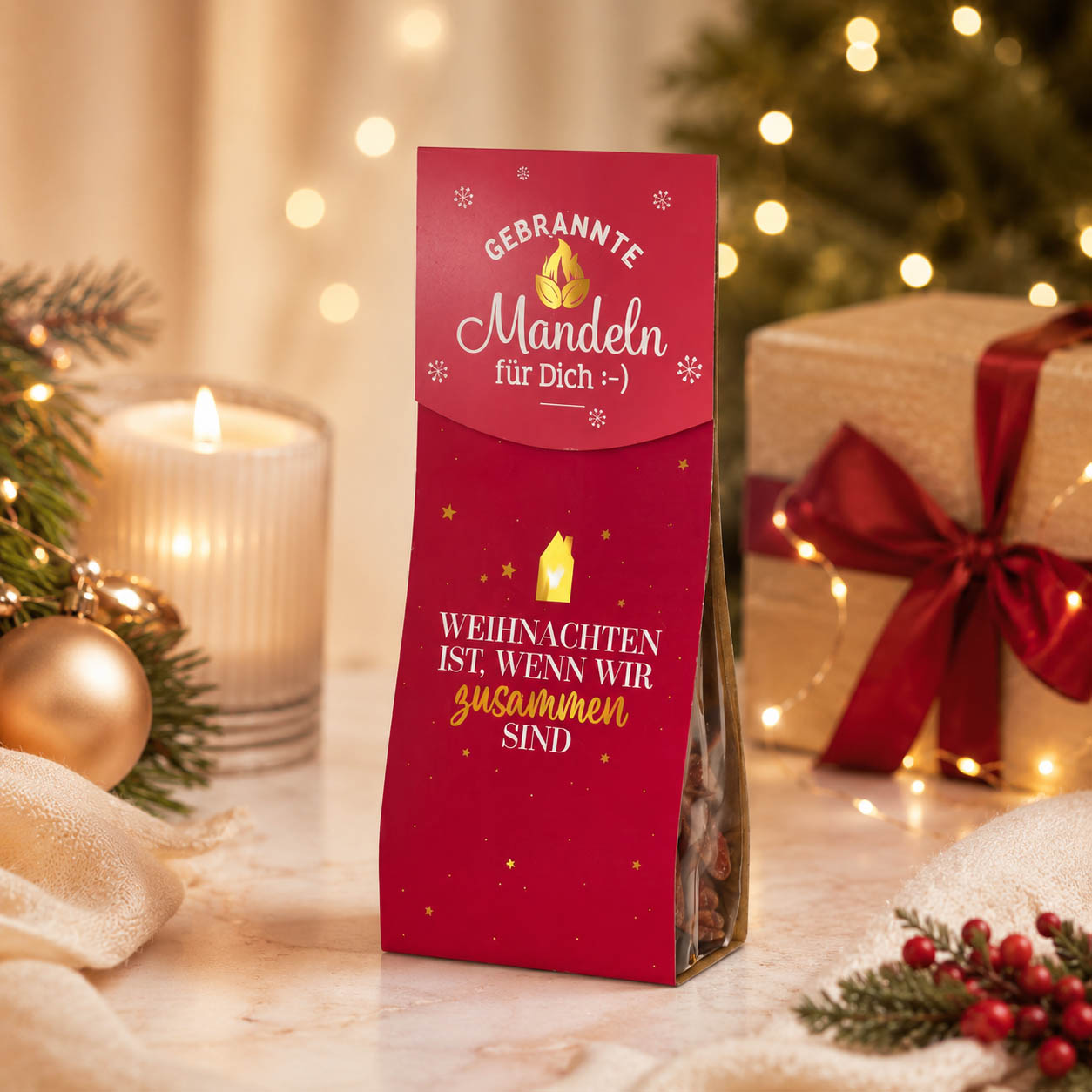 Gebrannte Mandeln „Weihnachten ist, wenn wir zusammen sind“ – Stimmungsbild mit Weihnachtsmarkt-Flair