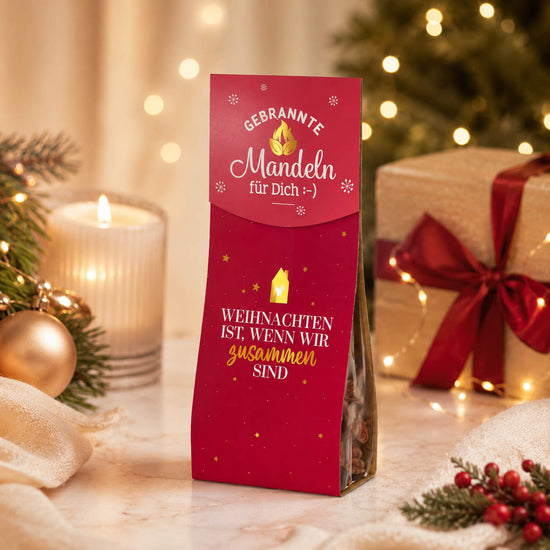 Gebrannte Mandeln „Weihnachten ist, wenn wir zusammen sind“ – Stimmungsbild mit Weihnachtsmarkt-Flair