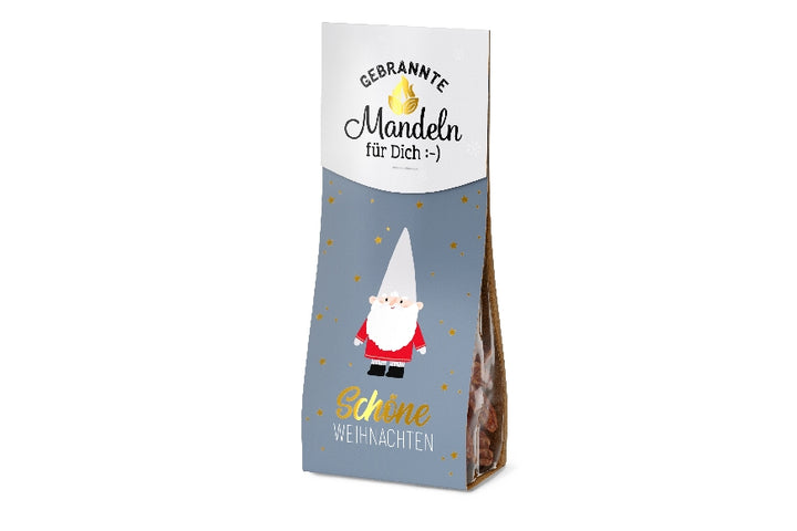 Gebrannte Mandeln mit Aufschrift Schöne Weihnachten & Weihnachts-Zwerg Motiv von Geschenk für Dich