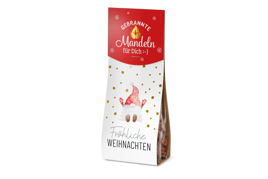 Gebrannte Mandeln mit Aufschrift Fröhliche Weihnachten & Weihnachts-Wichtel Motiv von Geschenk für Dich