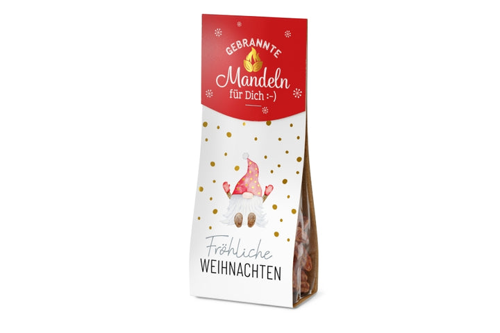 Gebrannte Mandeln mit Aufschrift Fröhliche Weihnachten & Weihnachts-Wichtel Motiv von Geschenk für Dich