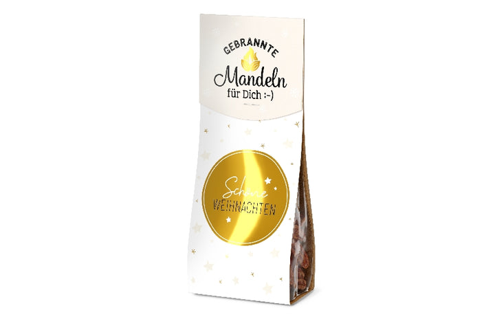 Gebrannte Mandeln mit Aufschrift Schöne Weihnachten & Sternen als Motiv von Geschenk für Dich