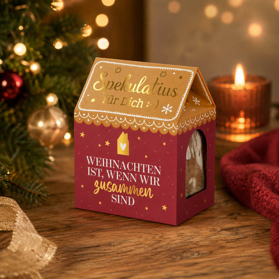 Spekulatius Weihnachten ist wenn wir zusammen sind Bordeauxrot Häuschen-Verpackung – Geschenk für Dich