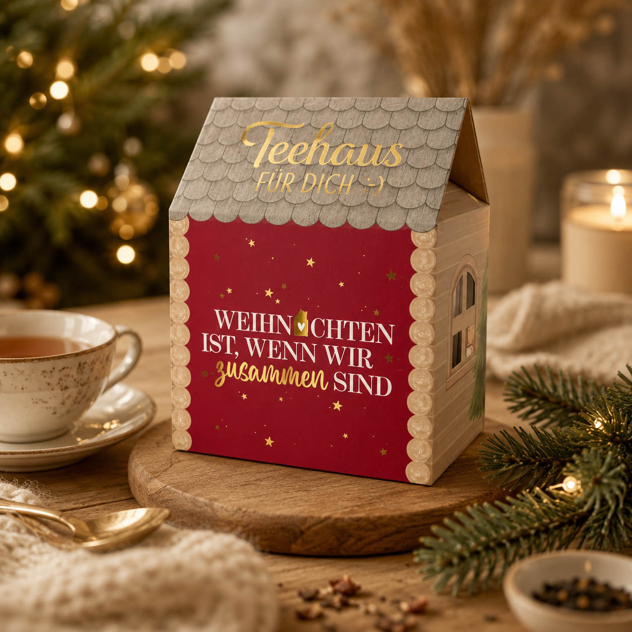 Teehaus Weihnachten ist wenn wir zusammen sind Weinrot stimmungsvoll – Geschenk für Dich
