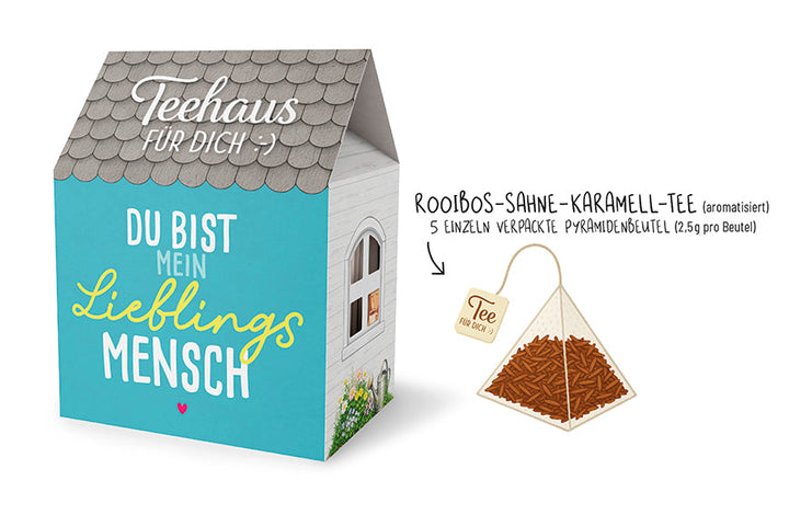 Teehaus für Dich »Du bist mein Lieblingsmensch« Petrol – Rooibos-Sahne-Karamell-Tee, 5 Pyramidenbeutel