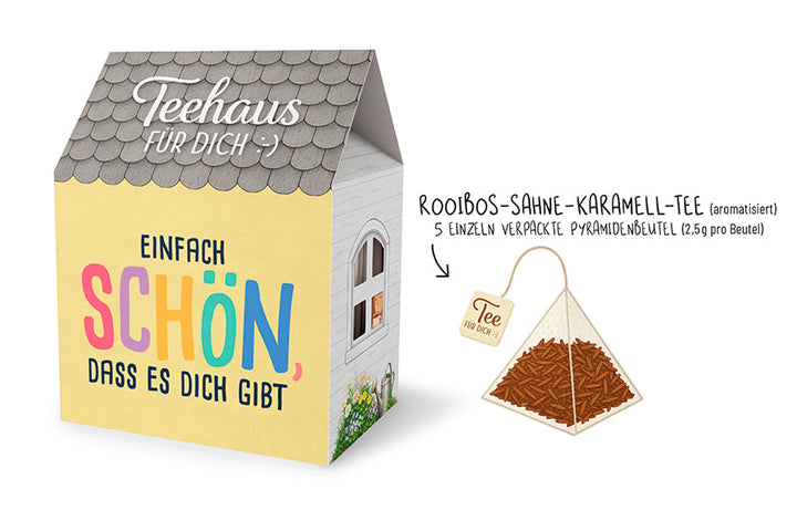 Teehaus für Dich »Einfach schön, dass es Dich gibt« Gelb – Rooibos-Sahne-Karamell-Tee, 5 Pyramidenbeutel