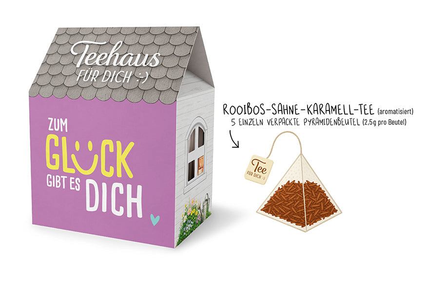 Teehaus für Dich »Zum Glück gibt es Dich« Violett – Rooibos-Sahne-Karamell-Tee, 5 Pyramidenbeutel