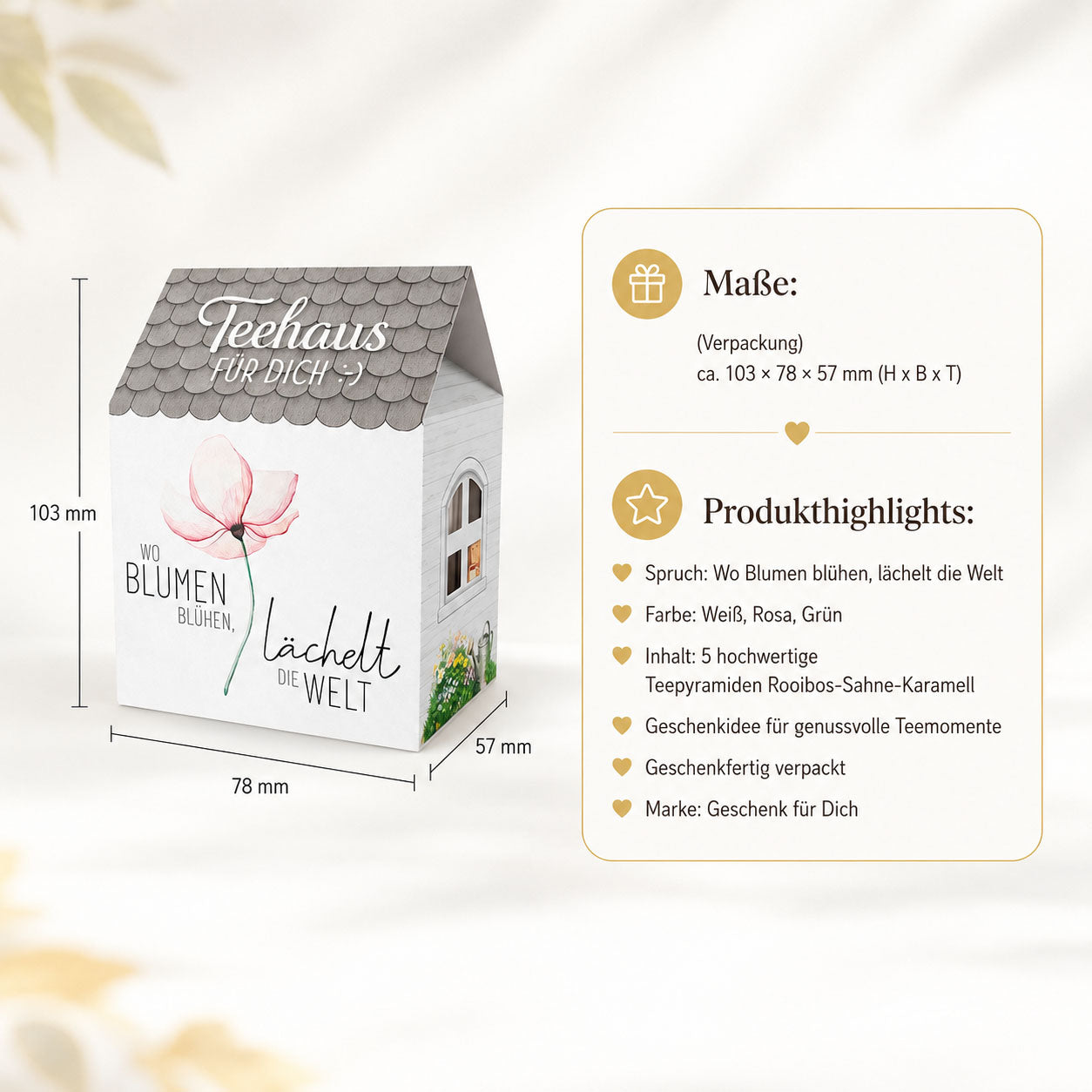 Teehaus für Dich rosa Blüte – Produkt-Highlights Rooibos-Sahne-Karamell
