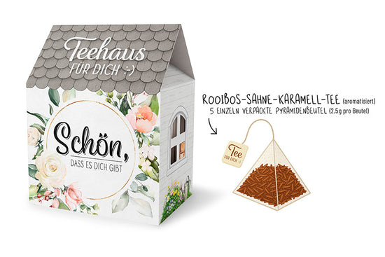 Teehaus für Dich »Schön, dass es Dich gibt« – Lovely Greetings Blumenkranz mit Rooibos-Sahne-Karamell-Tee