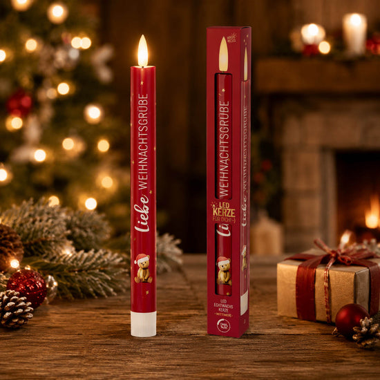 LED-Stabkerze Liebe Weihnachtsgrüße Bär stimmungsvoll mit Weihnachtsdeko – Geschenk für Dich