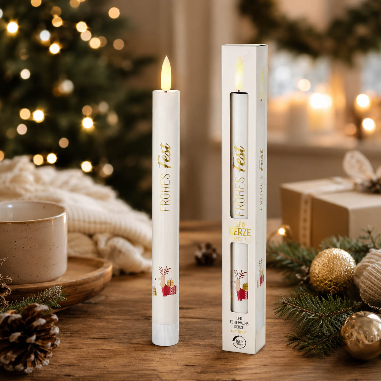 LED-Stabkerze Frohes Fest Dackel stimmungsvoll mit Weihnachtsdeko – Geschenk für Dich