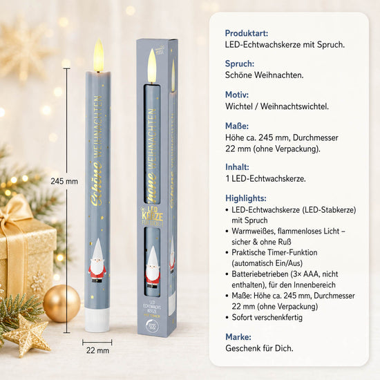 LED-Stabkerze Schöne Weihnachten – Highlights, LED-Echtwachs, Timer, 3x AAA, Höhe 245 mm