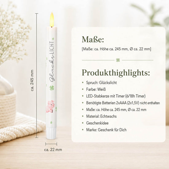 LED-Stabkerze „Glückslicht" Detailansicht – Liebe Wünsche