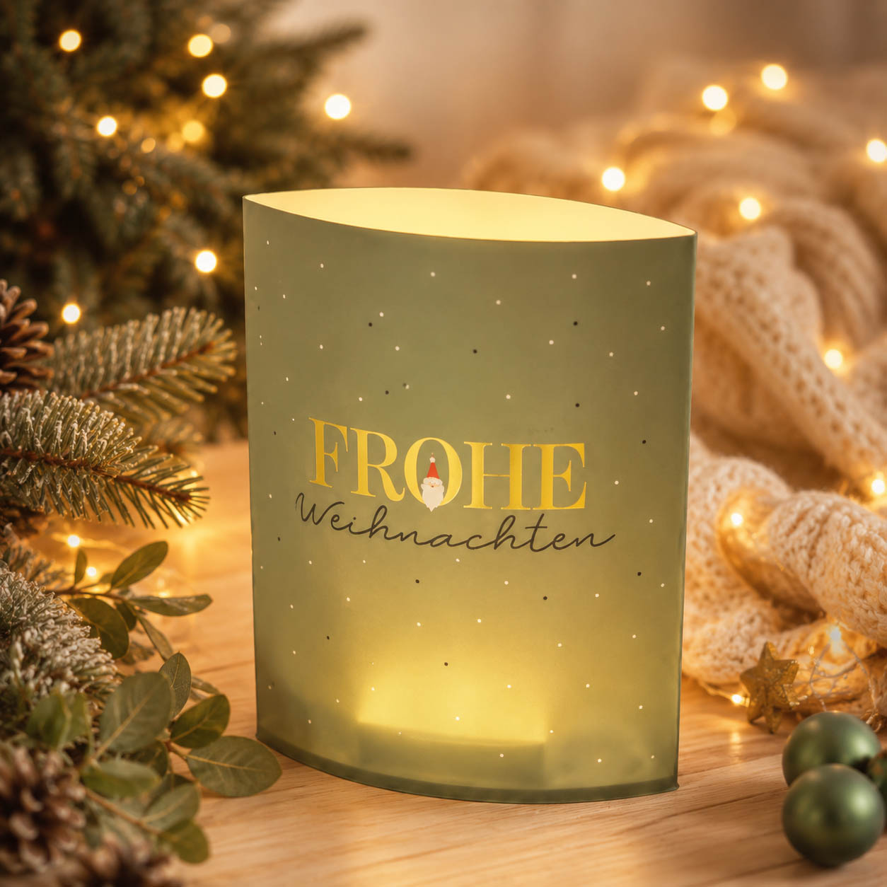 Poesielicht „Frohe Weihnachten“ – Stimmungsbild im Weihnachtsambiente