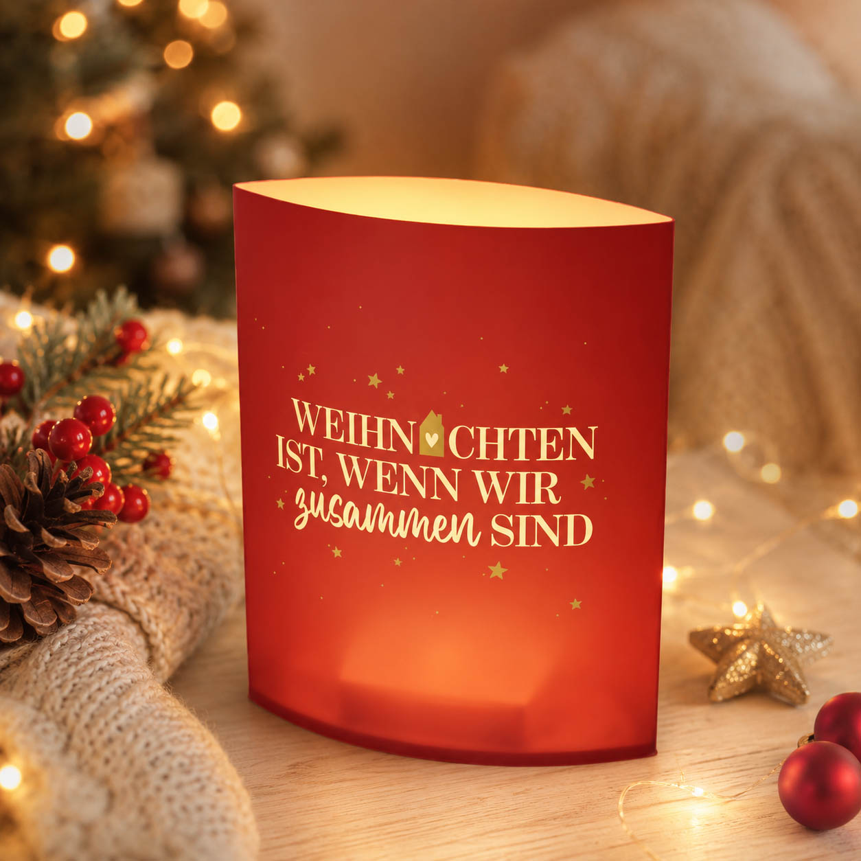 Poesielicht „Weihnachten ist, wenn wir zusammen sind“ – Stimmungsbild im Weihnachtsambiente