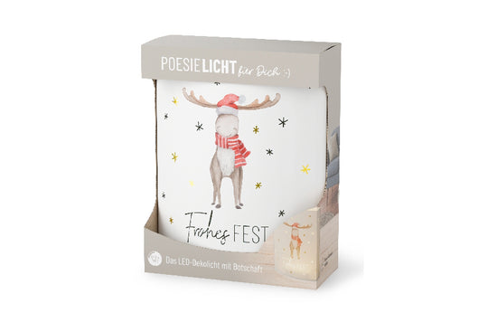 Geschenk für Dich LED-Poesielicht „Frohes Fest“ mit Weihnachts-Elch-Motiv. mit Verpackung